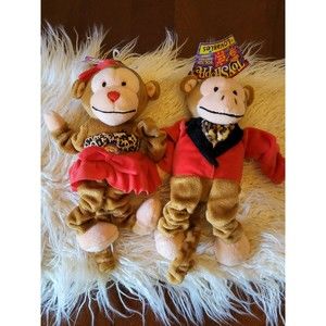 Monkey Couple Dog Toys squeakers Toy Shoppe NWT plush monkies (2)